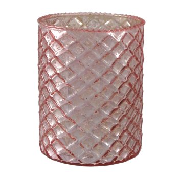 Glass Tealight W.Decor 4 assorted, 10x8cm, Pink 4/W-Box