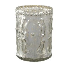 Glass Tealight W.Decor 4 assorted, 10x8cm, Silver 4/W-Box