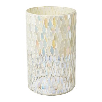 Glass lantern Mosaic CELEBRATE, 20x12cm, white
