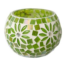 Glas Windlicht rund Mosaic FRESH FLORAL, 6,5x9cm, grün