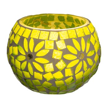 Glas Windlicht rund Mosaic FRESH FLORAL, 6,5x9cm, grün