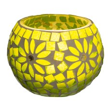 Glas Windlicht rund Mosaic FRESH FLORAL, 6,5x9cm, grün