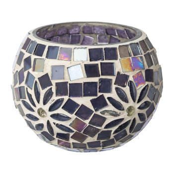 Glas Windlicht rund Mosaic FRESH FLORAL, 6,5x9cm, lavendel