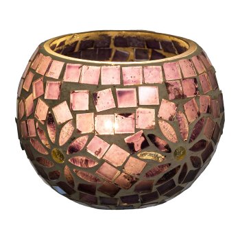 Glass lantern round Mosaic FRESH FLORAL, 6,5x9cm, lavender