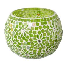 Glass lantern round Mosaic FRESH FLORAL, 11x14cm, green