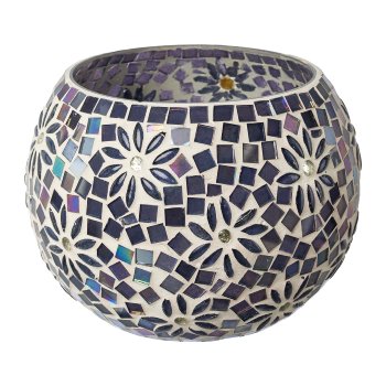 Glass lantern round Mosaic FRESH FLORAL, 11x14cm, lavender