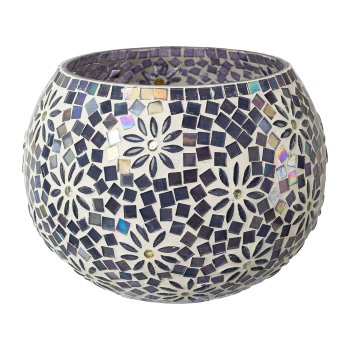 Glas Windlicht rund Mosaic FRESH FLORAL, 13x19cm, lavendel