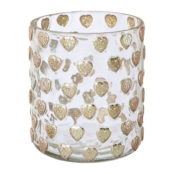 Glas Windlicht Mosaik HEARTS, 8,5x8cm, champagner