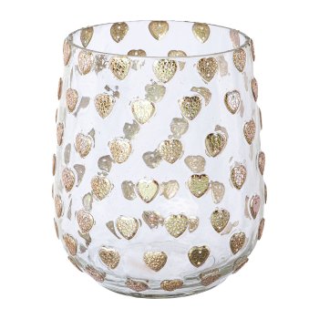 Glas Windlicht Mosaik HEARTS, 12x10,5cm, champagner