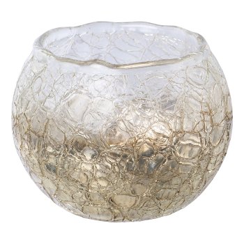Glas Teelicht crackle, 6x8cm, silber