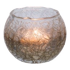Glas Teelicht crackle, 6x8cm, silber