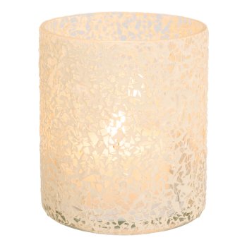 Glass tealight Mosaic Sticks, 9x8cm, white