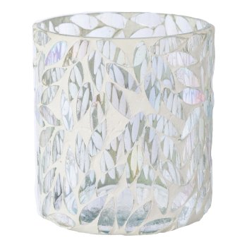 Glas Teelicht Mosaic FLOWER, 10x9,5cm, weiß