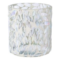 Glas Teelicht Mosaic FLOWER, 10x9,5cm, weiß