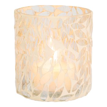 Glas Teelicht Mosaic FLOWER, 10x9,5cm, weiß