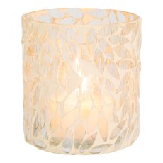 Glas Teelicht Mosaic FLOWER, 10x9,5cm, weiß