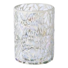 Glass lantern Mosaic FLOWER, 13x10cm, white