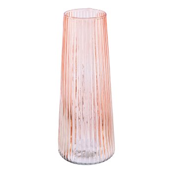 Glas Vase geriffelt ANNA, 21x8,5cm, rosa