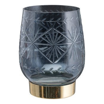 Glas Gefäß mit Schliff auf goldenem Metallbase LISBOA, 17x13cm, grau