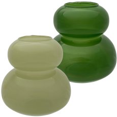 Glass vase RETRO, 2 assorted 14x14x13cm, green