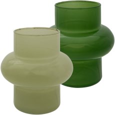 Glass vase RETRO, 2 assorted 13x13x13cm, green