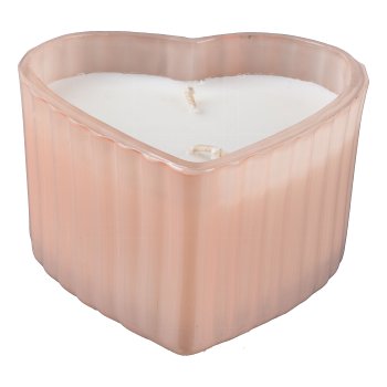 Glas Herz mit Wachs 220g, 11x11x6,5cm, Rosa
