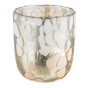 Glas Windlicht, MERCURY CHEENA 14x14x15,5cm, Beige