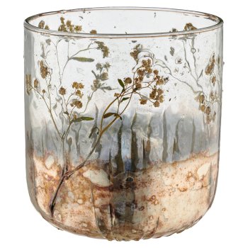Glass with dried flowers, 14x14x15cm, natural