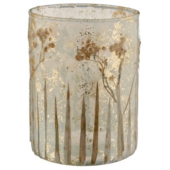 Glass cylinder with dried flowers, 10x10x13cm, natural white