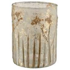 Glas Zylinder mit Trockenblumen, 10x10x13cm, naturweiß
