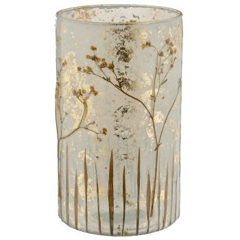 Glas Zylinder mit Trockenblumen, 13x13x20cm, naturweiß