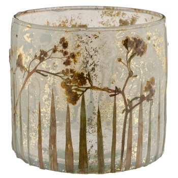 Glas Zylinder mit Trockenblumen, 11x11x10cm, naturweiß
