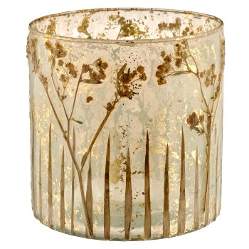 Glas Zylinder mit Trockenblumen, 15x15x15cm, naturweiß