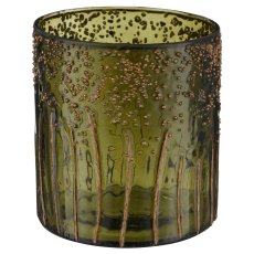 Glas Zylinder, rau, 8x8x9cm, dunkelgrün