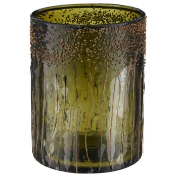 Glass cylinder, rough, 10x10x13cm, dark green