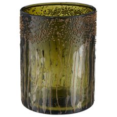 Glas Zylinder, rau, 10x10x13cm, dunkelgrün