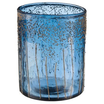 Glass cylinder, rough, 10x10x13cm, royal blue