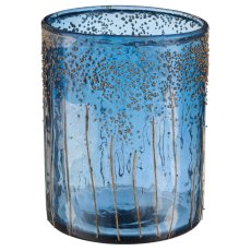 Glas Zylinder, rau, 10x10x13cm, royalblau