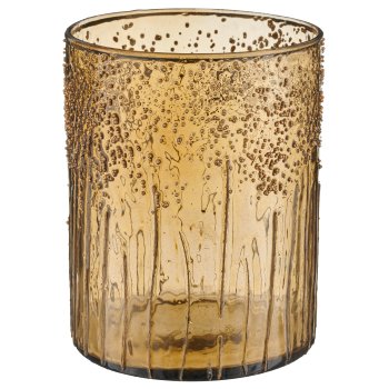Glass cylinder, rough, 12x12x16cm, mustard