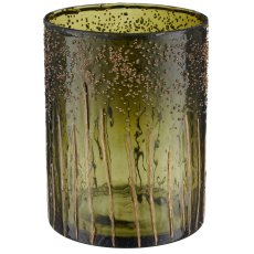 Glas Zylinder, rau, 12x12x16cm, dunkelgrün