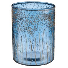 Glas Zylinder, rau, 12x12x16cm, royalblau