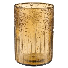 Glas Zylinder, rau, 14x14x20cm, senf