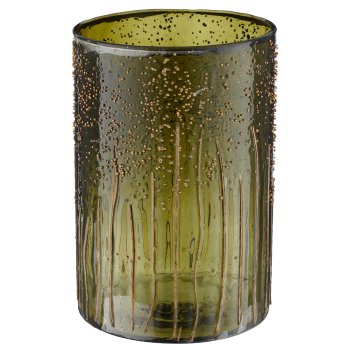 Glass cylinder, rough, 14x14x20cm, dark green