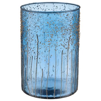 Glass cylinder, rough, 14x14x20cm, royal blue