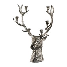 Aluminium Stag Head Standing Candle Holder, 66x48x26cm, Silver