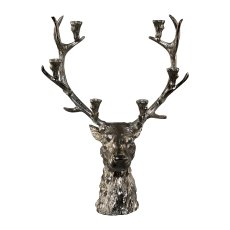 Aluminium Stag Head Standing Candle Holder, 90x76x31cm, Silver