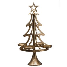 Aluminum fir tree 4pcs candle holder, 55x27cm, gold