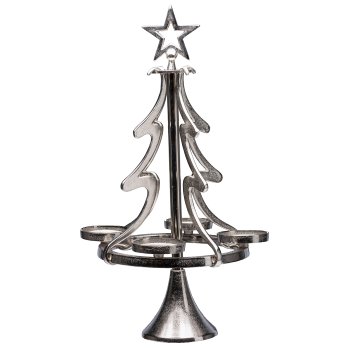 Aluminium Tannenbaum 4er Kerzenhalter, 55x27cm, silber-matt