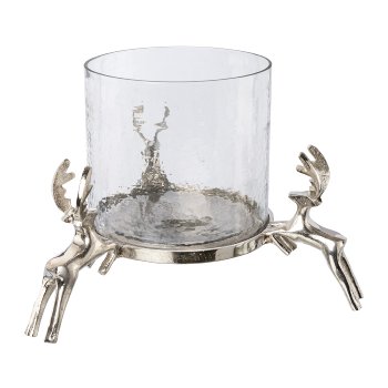 Aluminium Stags with Glass Lantern, 23x35x35cm, Silver