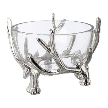 Aluminium antler with glass,bowl HARRIS, 18x18x13cm,